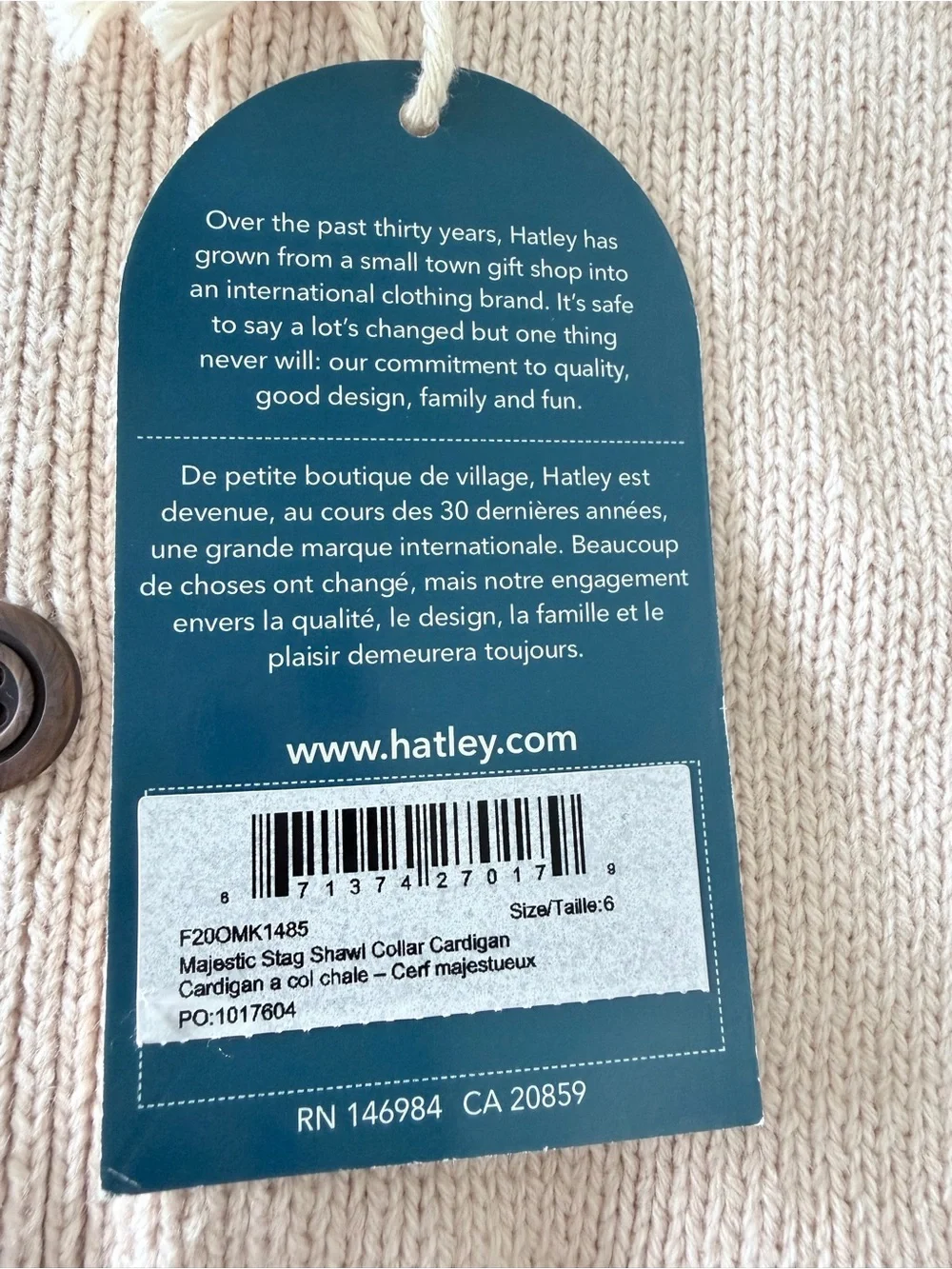 Hatley Majestic Stag Shawl Collar Cardigan Size 6